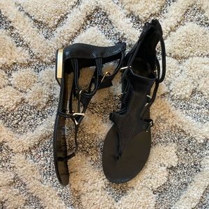 Black with gold accent sandals